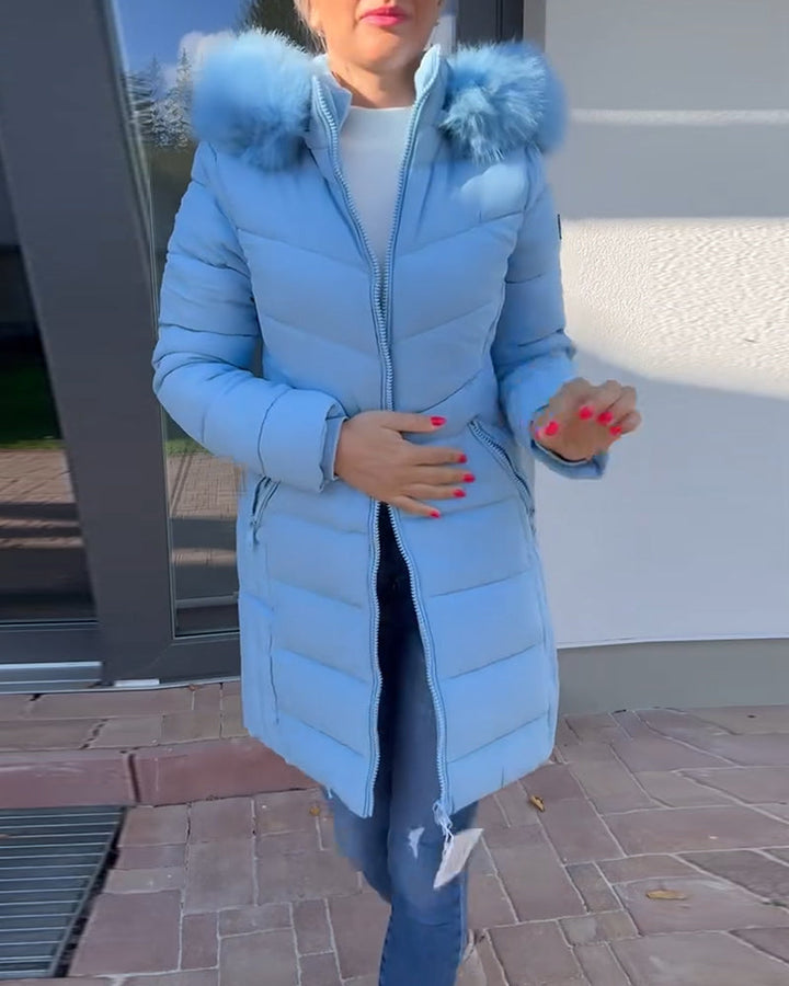 Drune | Lässige Einfarbige Wattierte Jacke mit Reißverschluss und Tasche