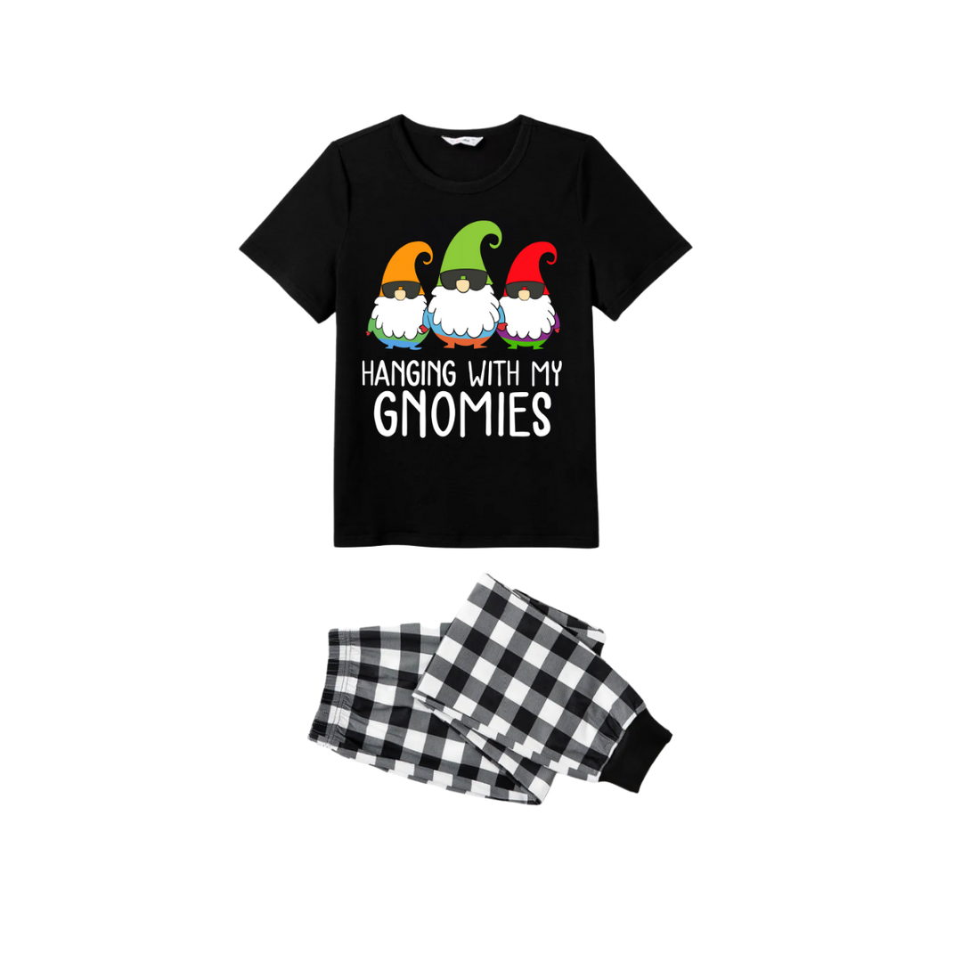 Drune | Paar Kurzarm-Pyjamas mit Aufdruck "Hängend mit meinen Gnome"