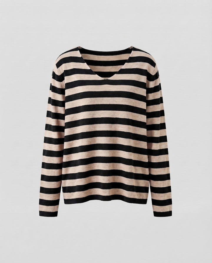 Damen Gestreifter Feinstrickpullover mit V‑Ausschnitt und lässiger Oversize‑Passform Drune