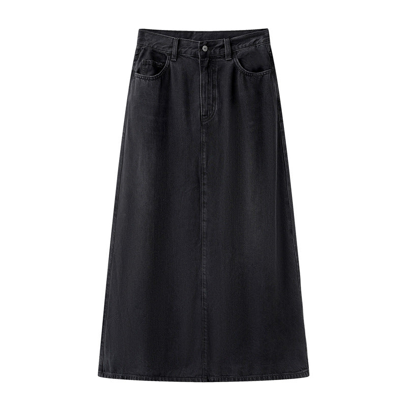 Langer A-Linie Jeansrock Damen Hochbund