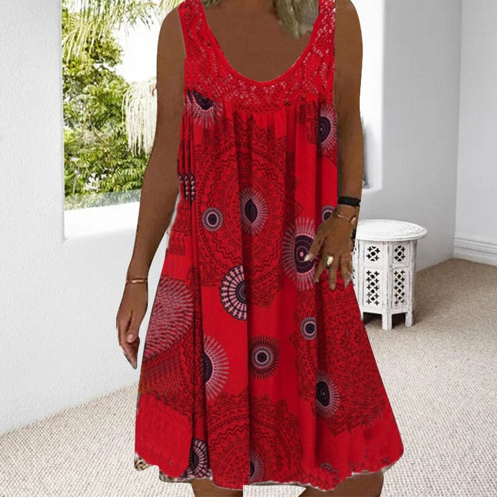 Drune | Damen Sommer O-Ausschnitt Ärmellosem Druck Kleid