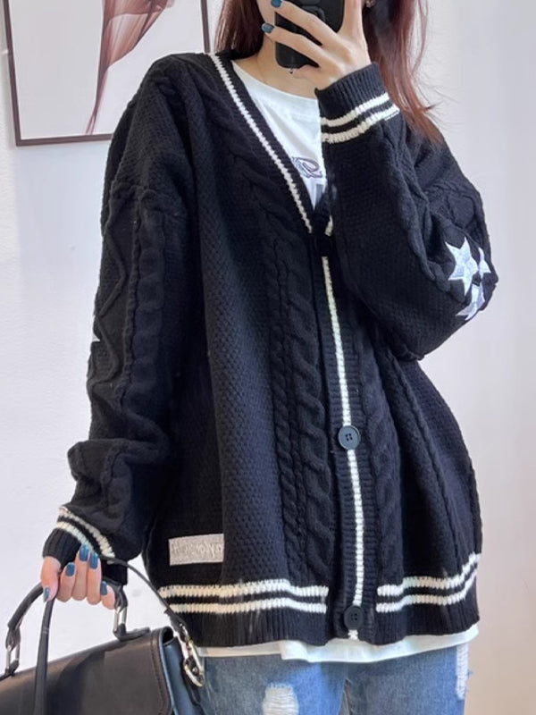 Drune | oversized kabelgestrickte Jacke mit Sternstickerei