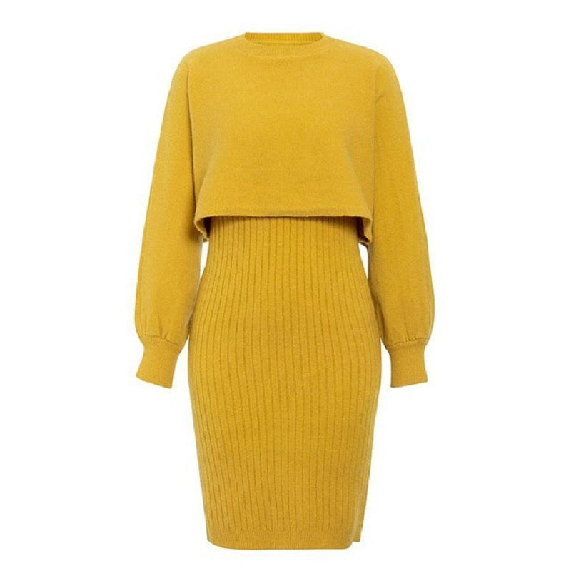 Drune | teilige gestrickte Set - elegantes gestricktes ärmelloses Kleid mit Pullover für Herbst und Winter