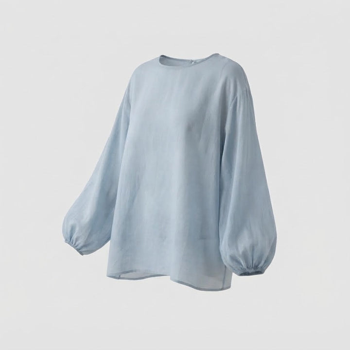 Damen Leichte Oversize-Leinenoptik-Bluse mit Rundhalsausschnitt und elastischen Manschetten Drune