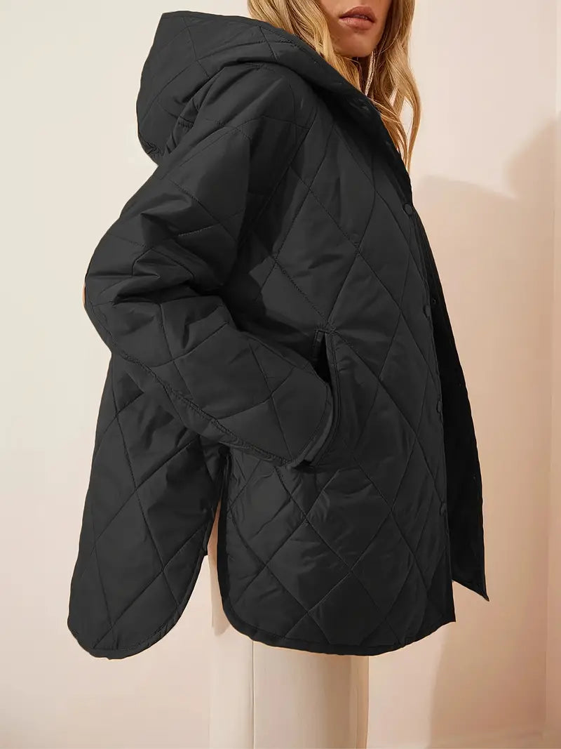 Drune | Puffer schwarze und beige Winterjacke für Damen - warm und oversized