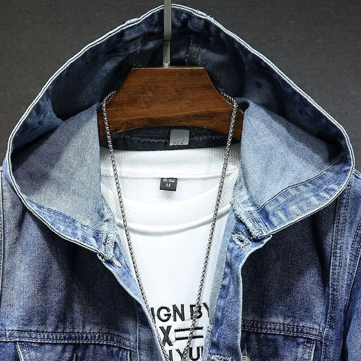 Drune | Langärmelig Kapuze Denim Jacke mit Schaltflächen
