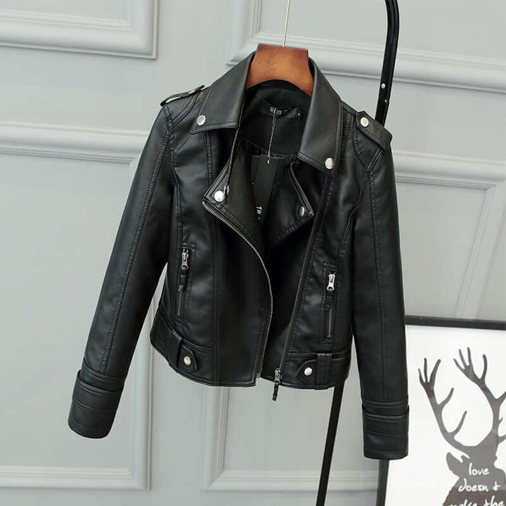 Drune | Damen Slim Fit PU-Leder Motorradjacke