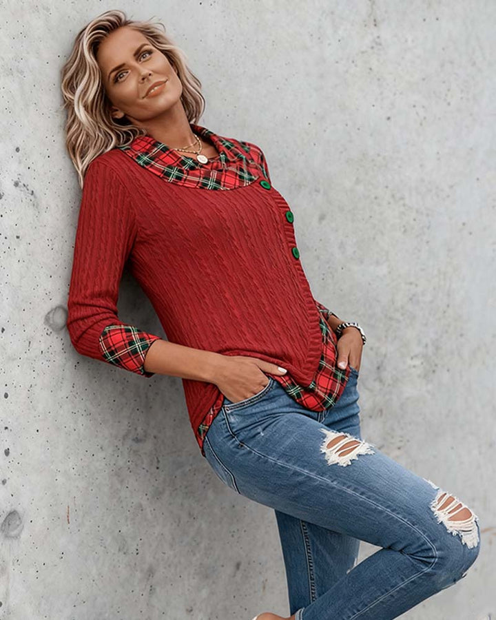 Drune | Langarm Top mit Karo Patchwork