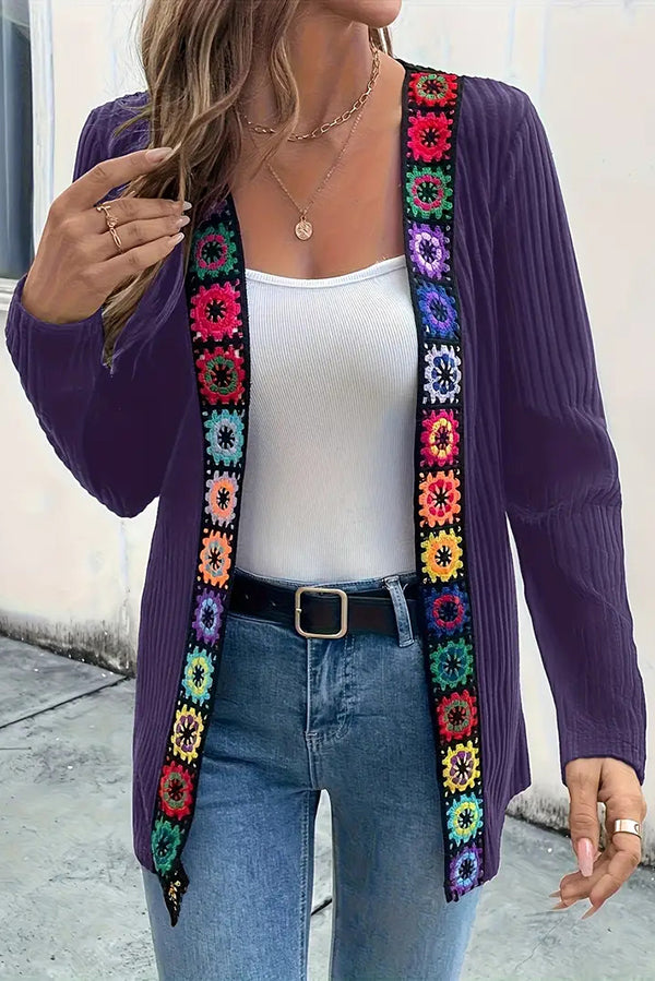 Drune | Strickjacke mit Blumenrand und langen Ärmeln