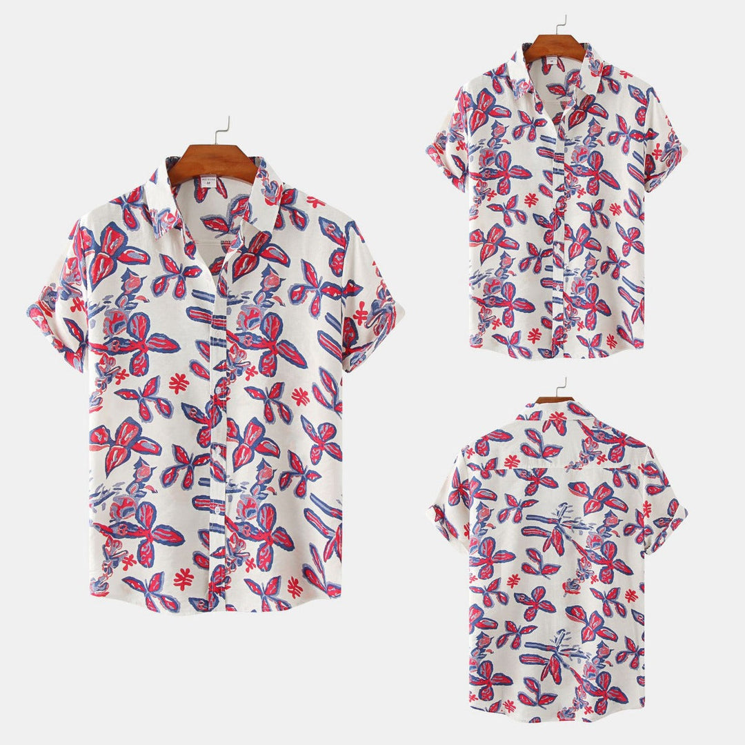 Drune | Floral kurzärmeliges Blumenhemd Männer