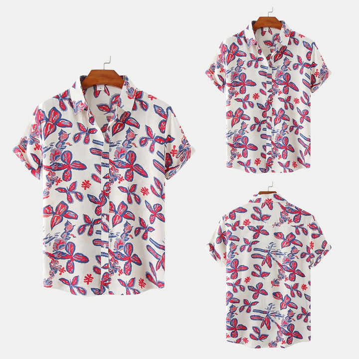 Drune | Floral kurzärmeliges Blumenhemd Männer