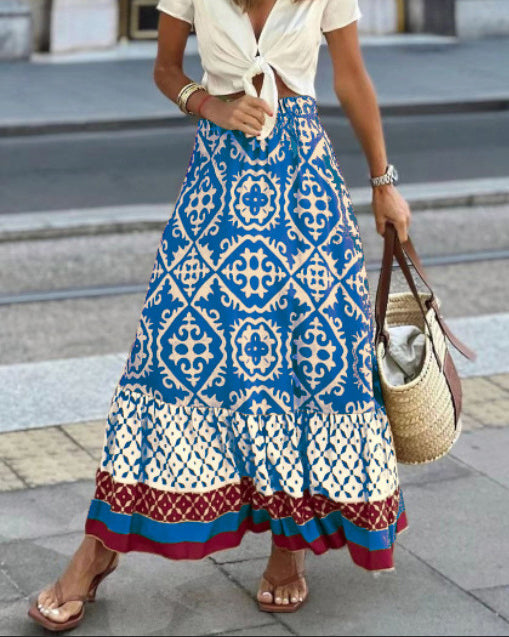 Drune | Boho Lange Rock mit Print