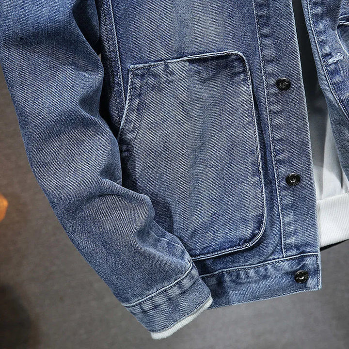 Drune | Langärmelig Kapuze Denim Jacke mit Schaltflächen