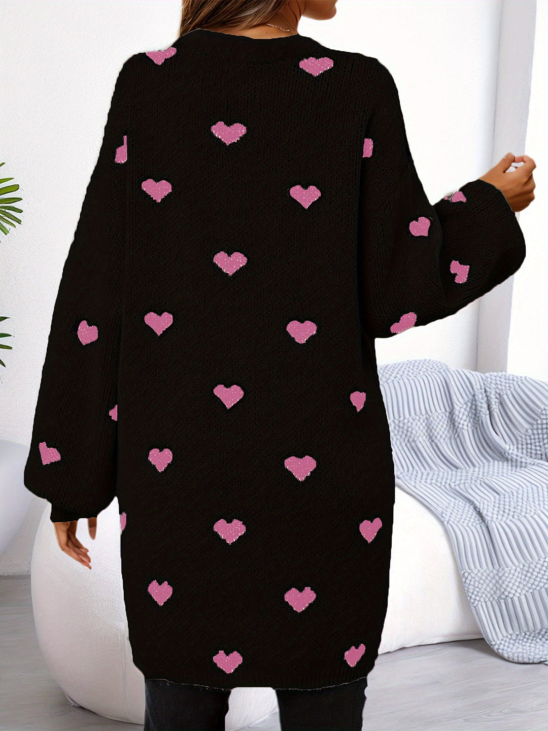 Drune | Herzmuster Lange Länge Wolle Strickjacke Für Damen - Ideal für Winter