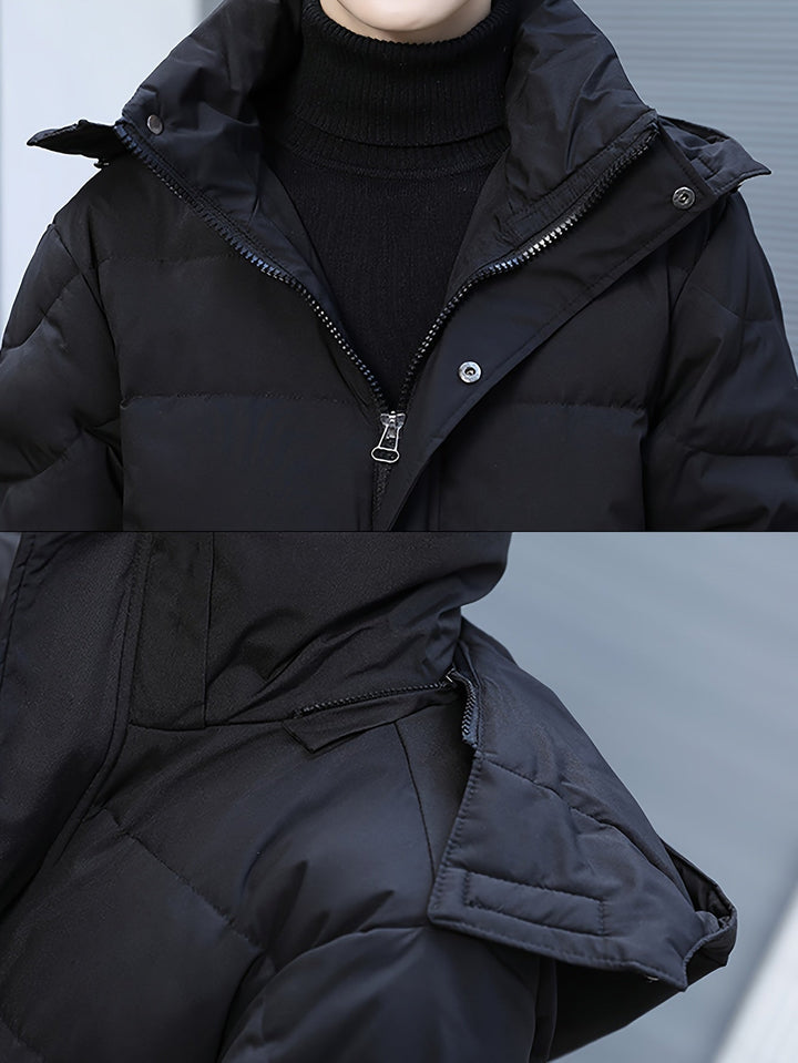 Drune | Lange Gepolsterte Lockere Passform Reißverschluss Daunen Winterjacke Für Herren - Perfekt für Outdoor-Aktivitäten