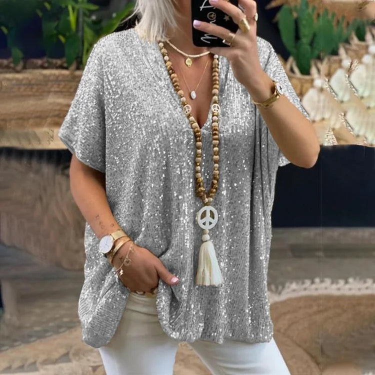 Drune | Paillettenbluse mit V-Ausschnitt für Damen