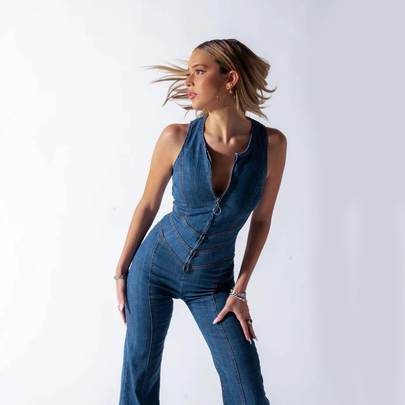 Drune | Denim-Overall mit Reißverschlussdetail für Damen