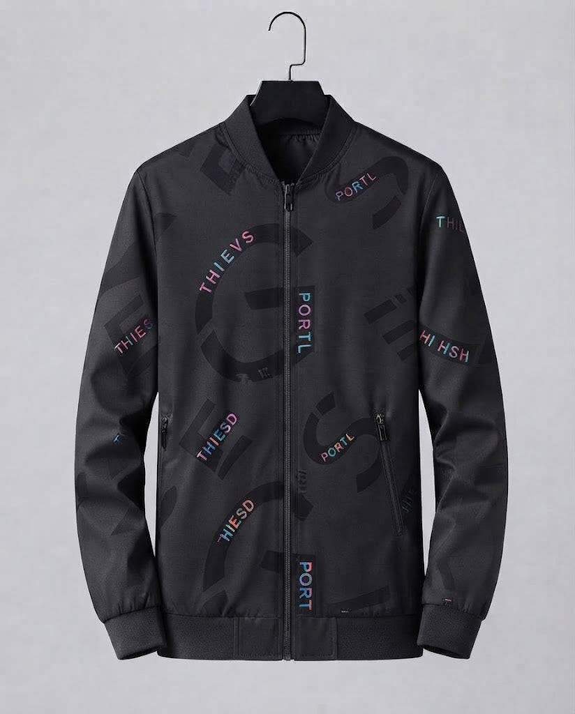 Herrenmode Bomberjacke mit bunten Schriftzügen Drune