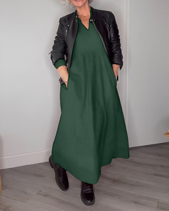 Drune | Elegantes Kleid mit V-Ausschnitt und Langen Ärmeln