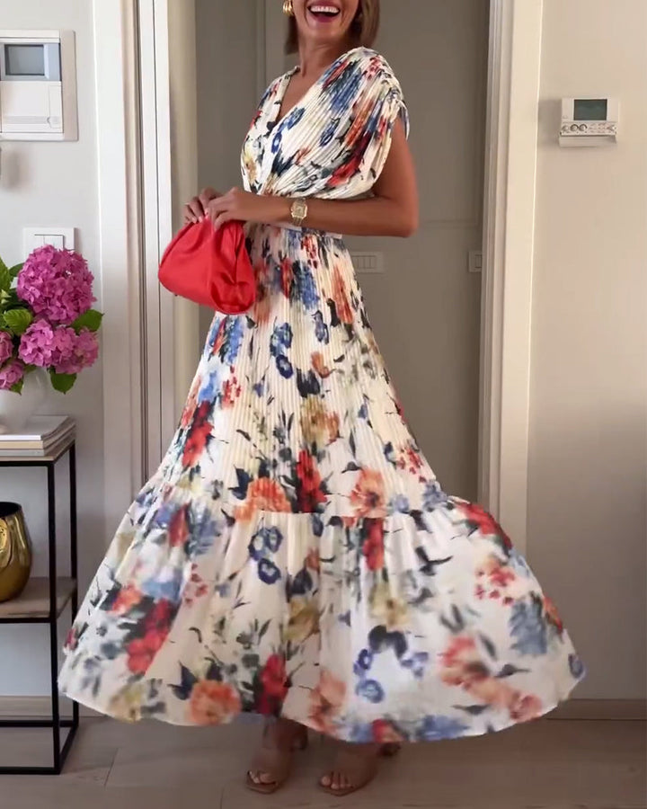Drune | Schöne Elegante Plissierte Kleid mit Blumenmuster