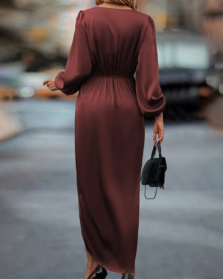 Drune | Elegantes V-ausschnitt Kleid Mit Laternenärmeln