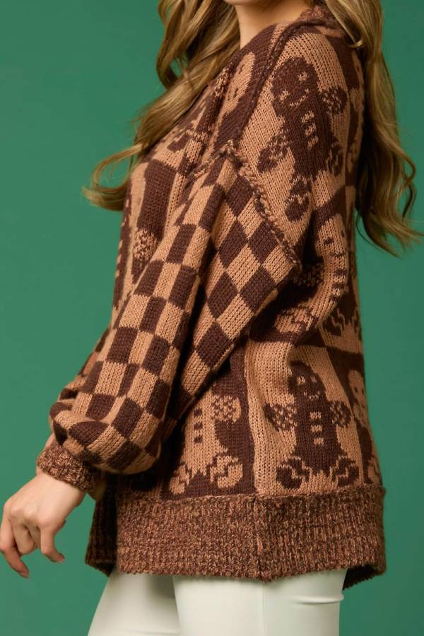 Drune | Weihnachtslebkuchenmann Rundhalsausschnitt Langarm Lockere Strickpullover