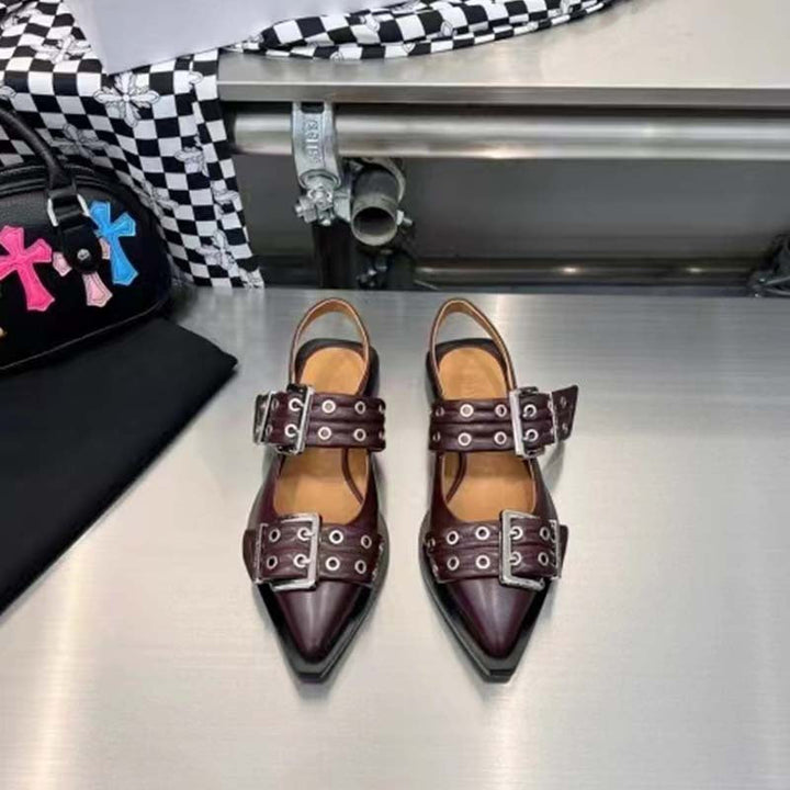 Drune | Spitz Zehen Gürtel Schnalle Mules Leder Flach Sandalen