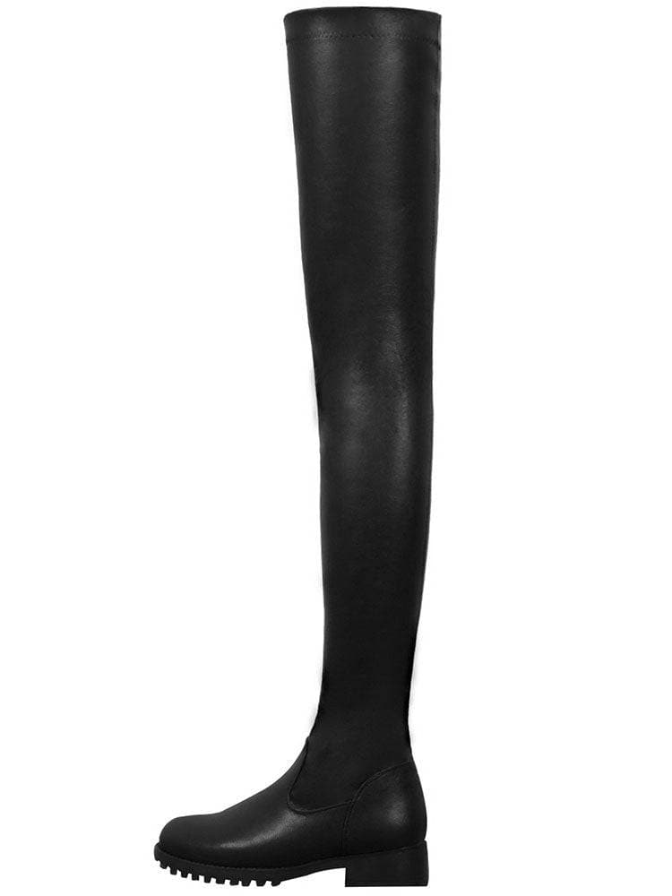 Drune | Overknee Stiefel Blockabsatz Runde Spitze Reißverschluss Lug Sohle