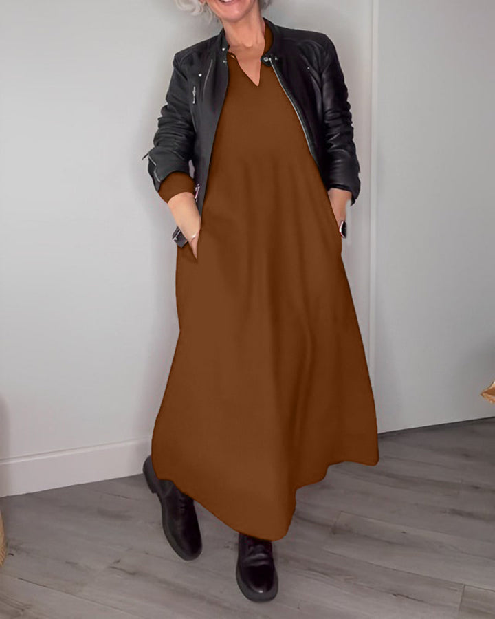 Drune | Elegantes Kleid mit V-Ausschnitt und Langen Ärmeln