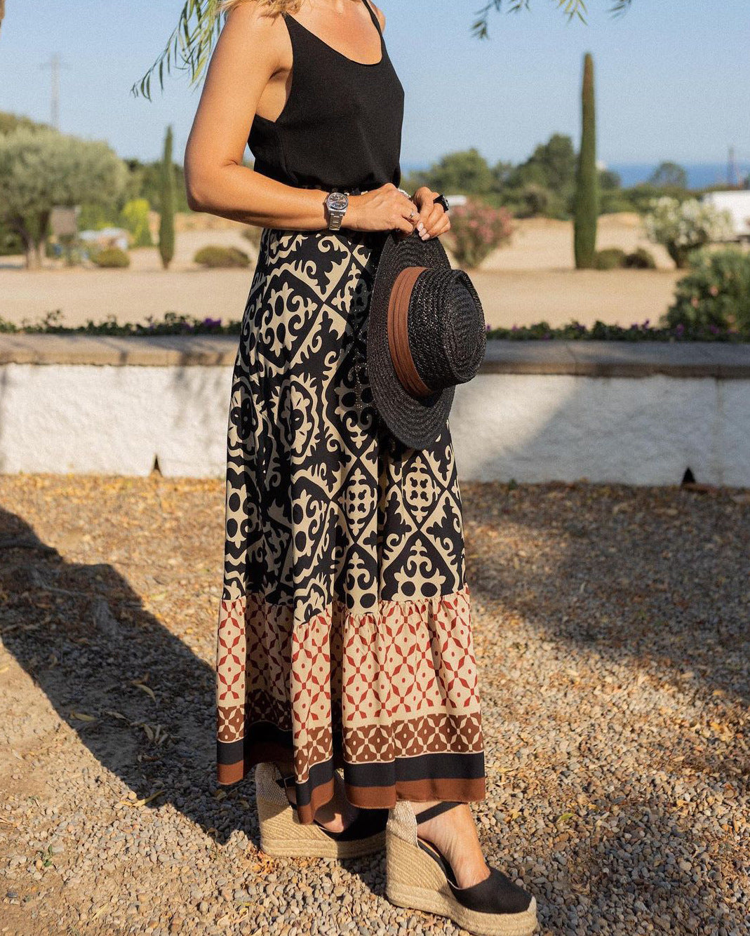 Drune | Boho Lange Rock mit Print