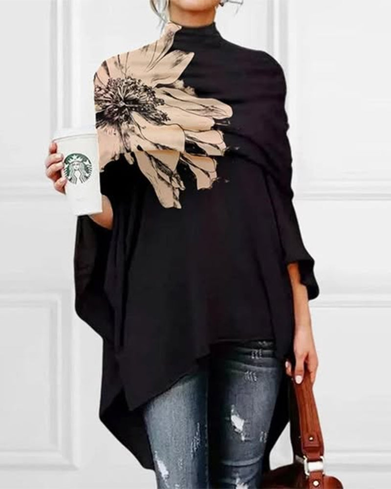 Drune | Shirt mit Blumenmuster Hohem Ausschnitt und Asymmetrisch Merkmalen
