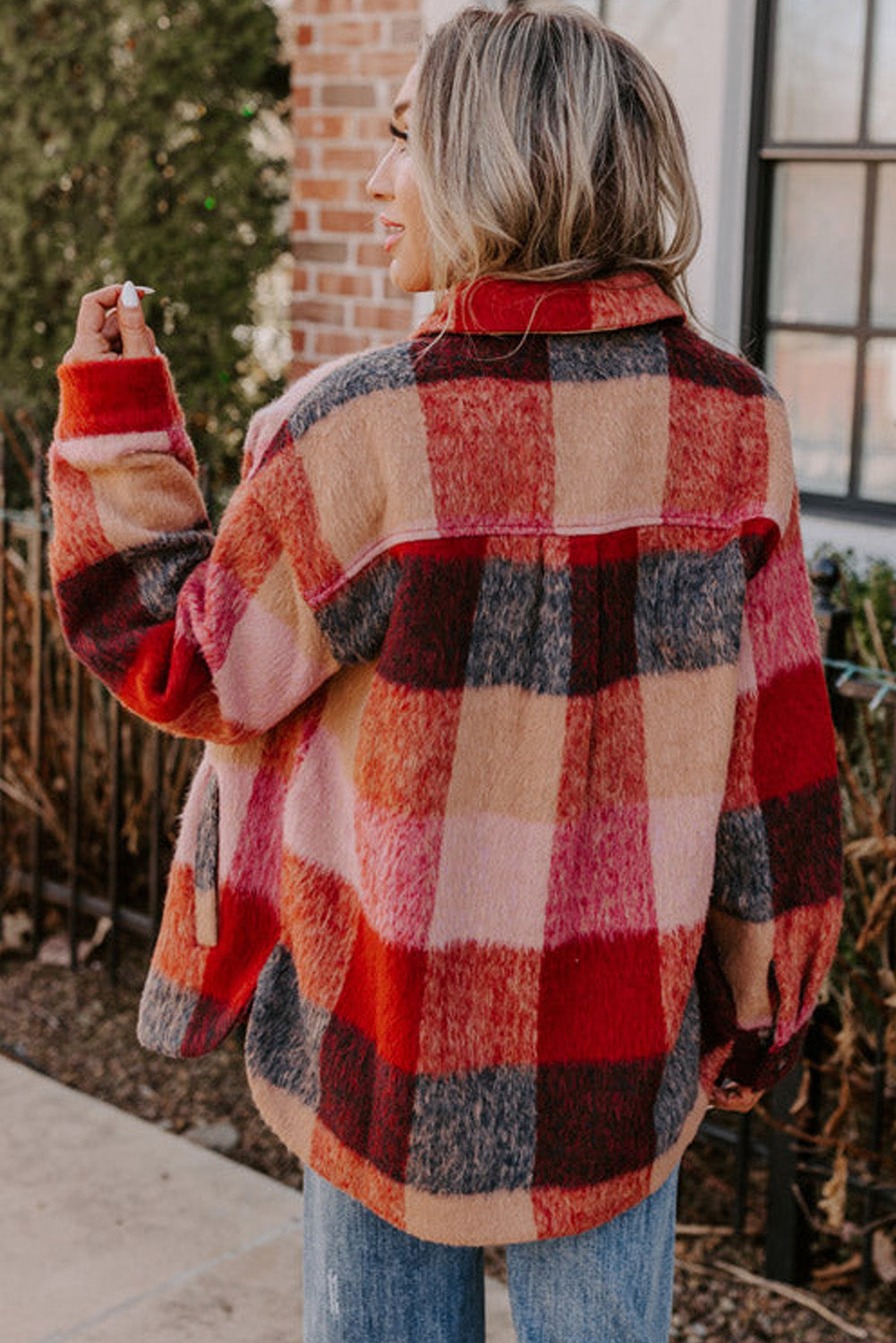 Drune | Geräumige Karierte Orange Freizeitjacke mit Pattentaschen und Knöpfen