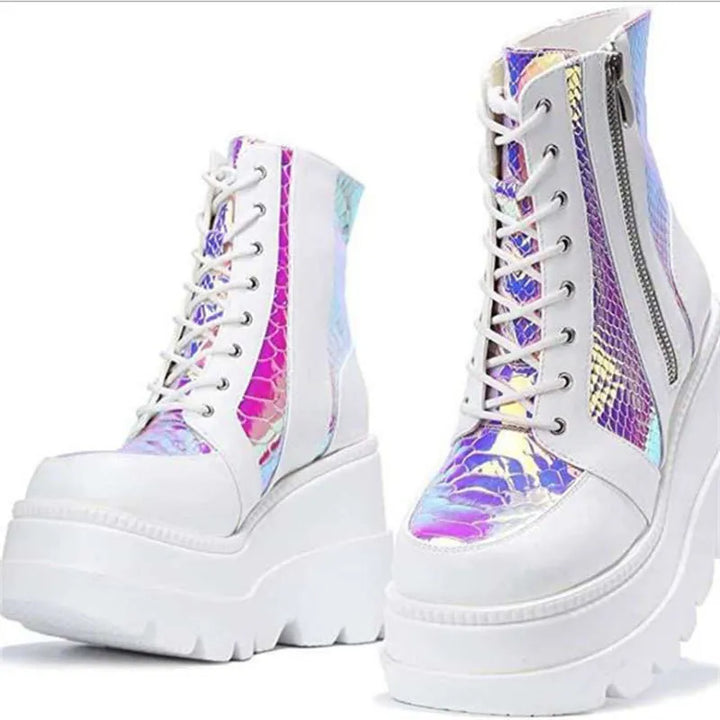 Drune | Colorblock Schnürstiefel mit hohem Absatz