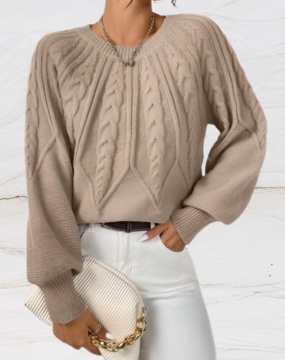 Drune | Eleganter Pullover - Beiger Pfeil-Stil Strickpullover