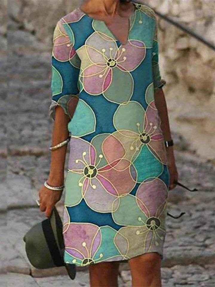 Drune | Bedrucktes Midi-Kleid mit V-Ausschnitt