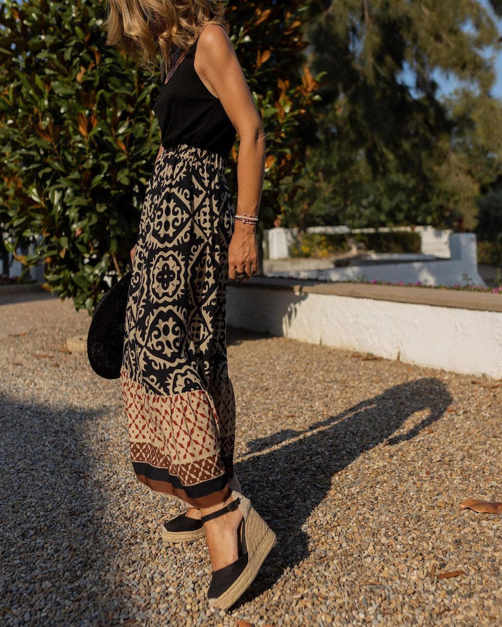 Drune | Boho Lange Rock mit Print