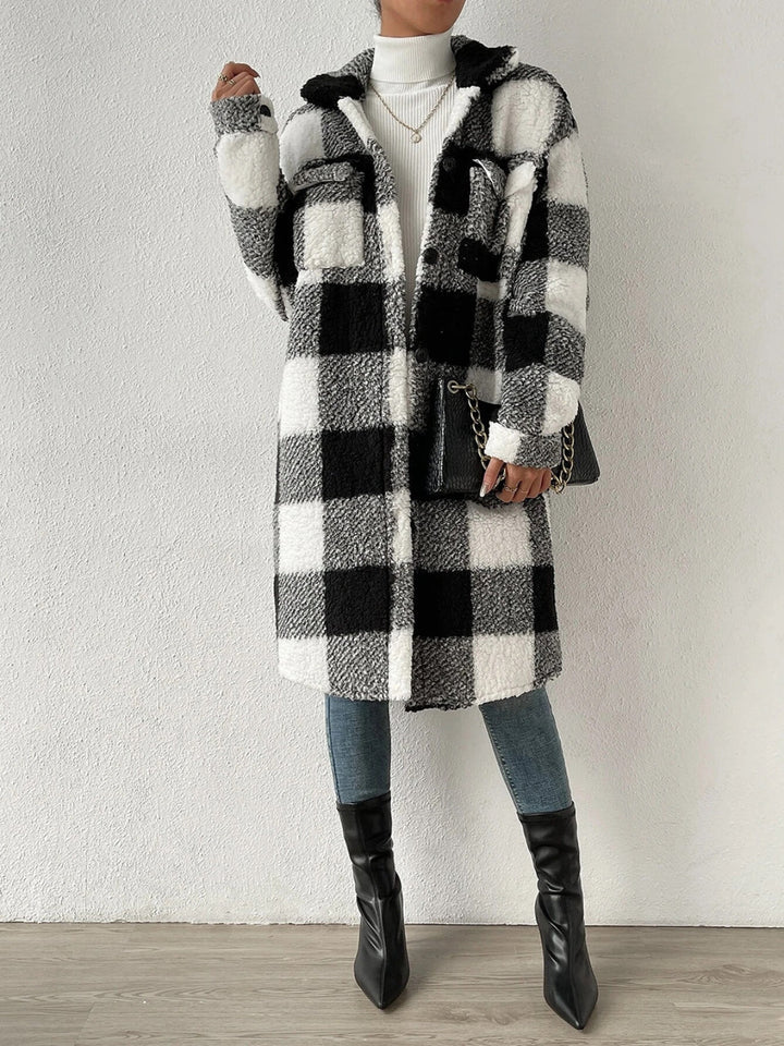 Drune | kariert Jacke mit plüschigem Kragen und Knöpfen
