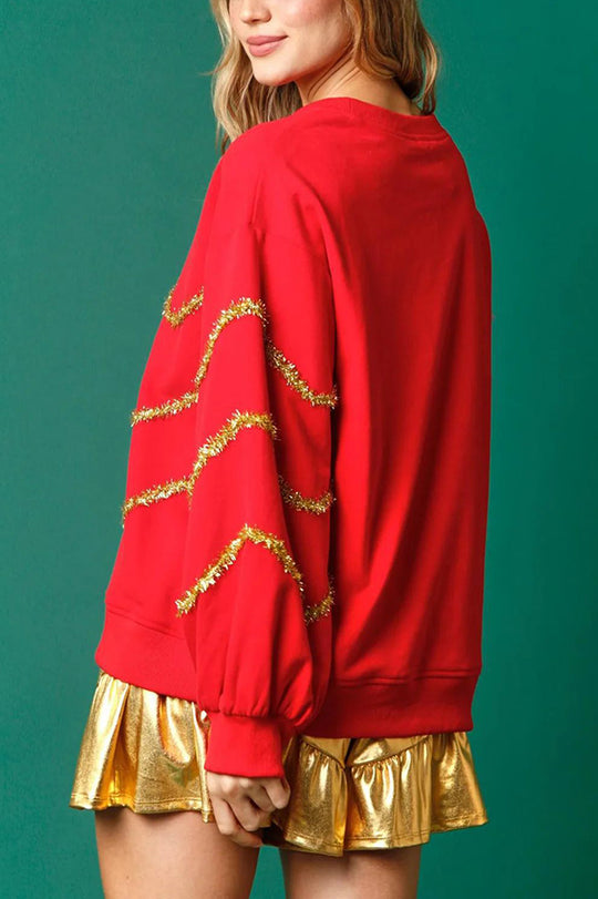 Drune | Weihnachtsbaum Pailletten Langarm Lockeres Sweatshirt