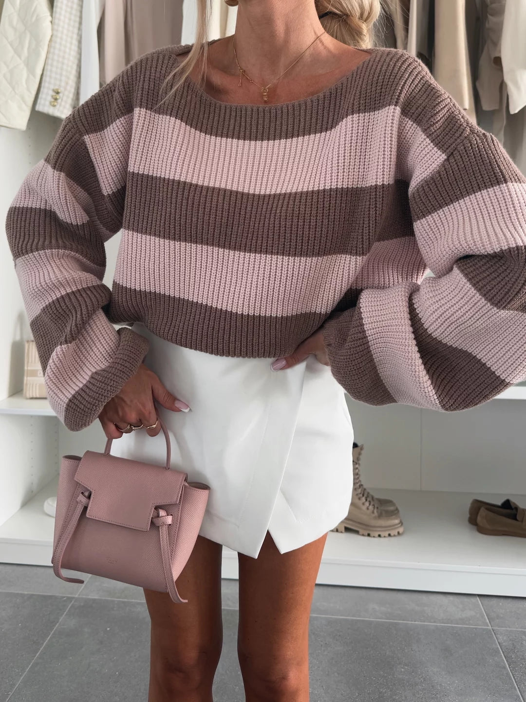 Drune | Cozy striped knit sweater with a round neck