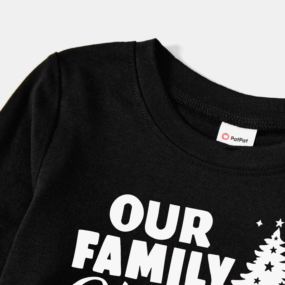 Drune | Weihnachtsbaum & "2025 Gemeinsam Erinnerungen schaffen" Gemusterte Schwarz-Weiß Karierte Pyjama-Set