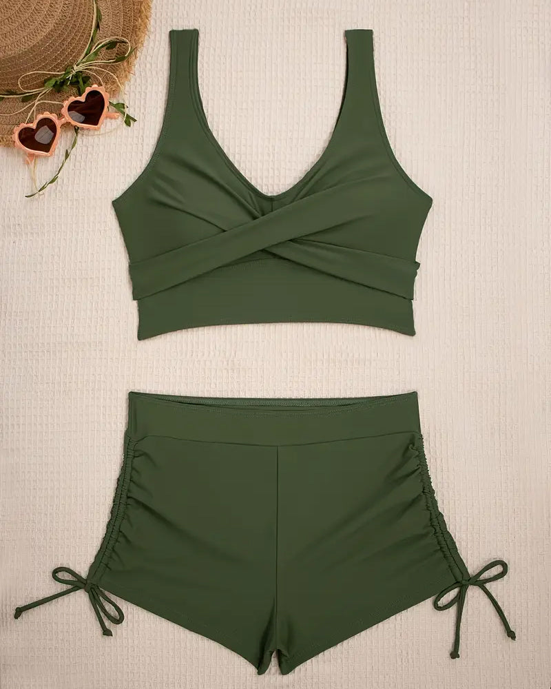 Drune | Bikini Set Zwei Teile Einfarbig Boxershorts Schnürung