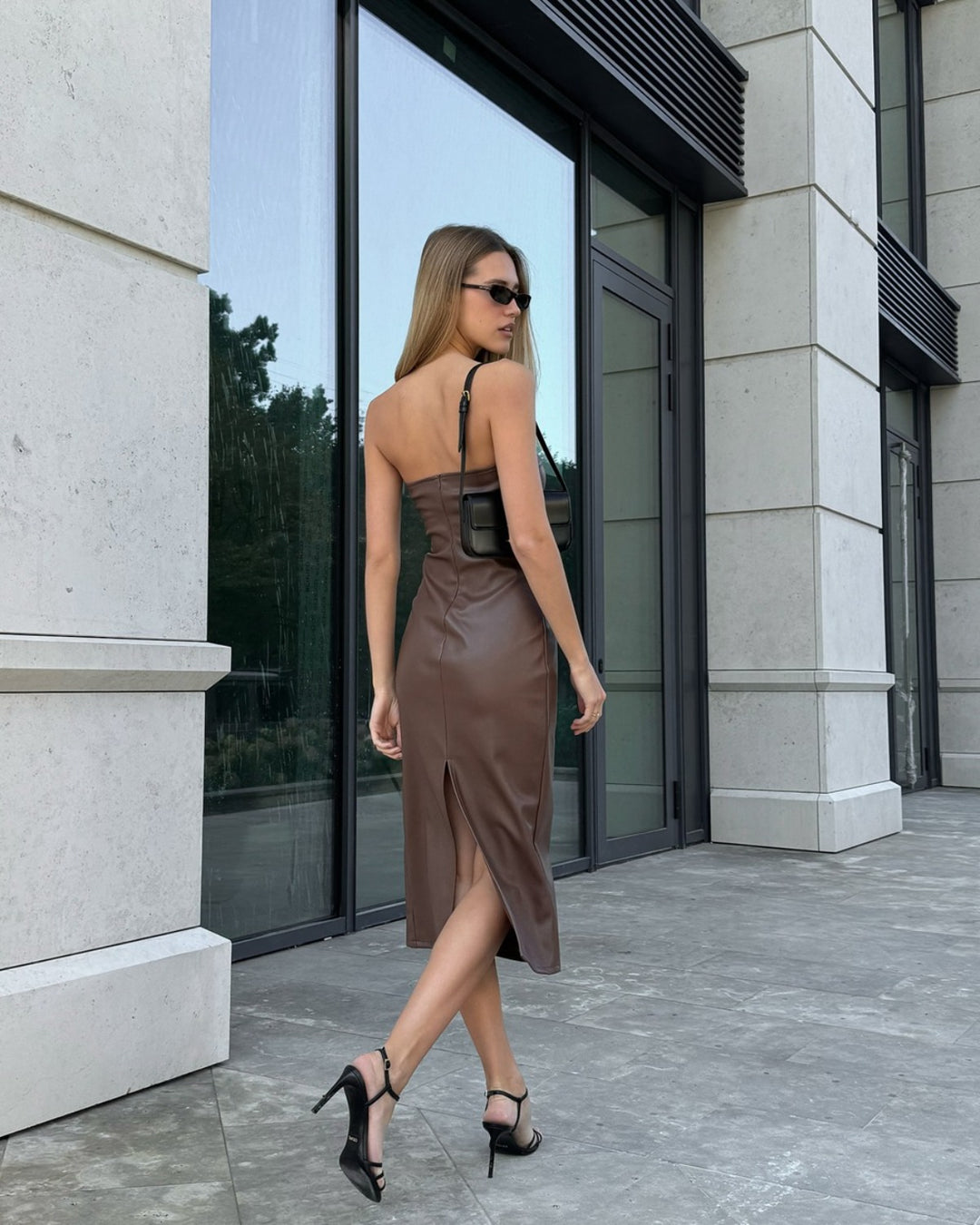Drune | Schlauchtop PU-Leder geteiltes Kleid