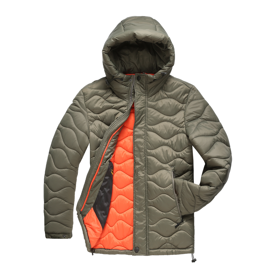 Drune | Pufferjacke Gepolstert Und Winddicht Kapuze Mit Kordelzug Reißverschluss Und Druckknopfverschluss