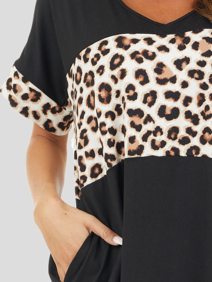 Drune | Damenkleider Crew Neck Leopard Panel Tasche Legeres Kleid