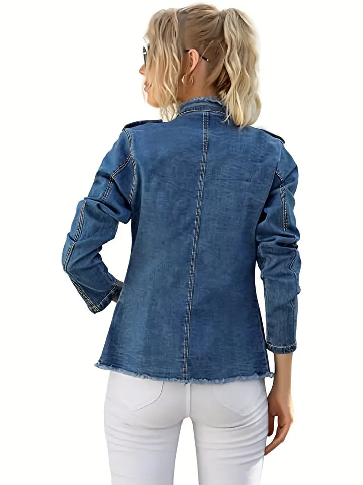 Drune | Blaue Raw-Trim Jeansjacke für Damen