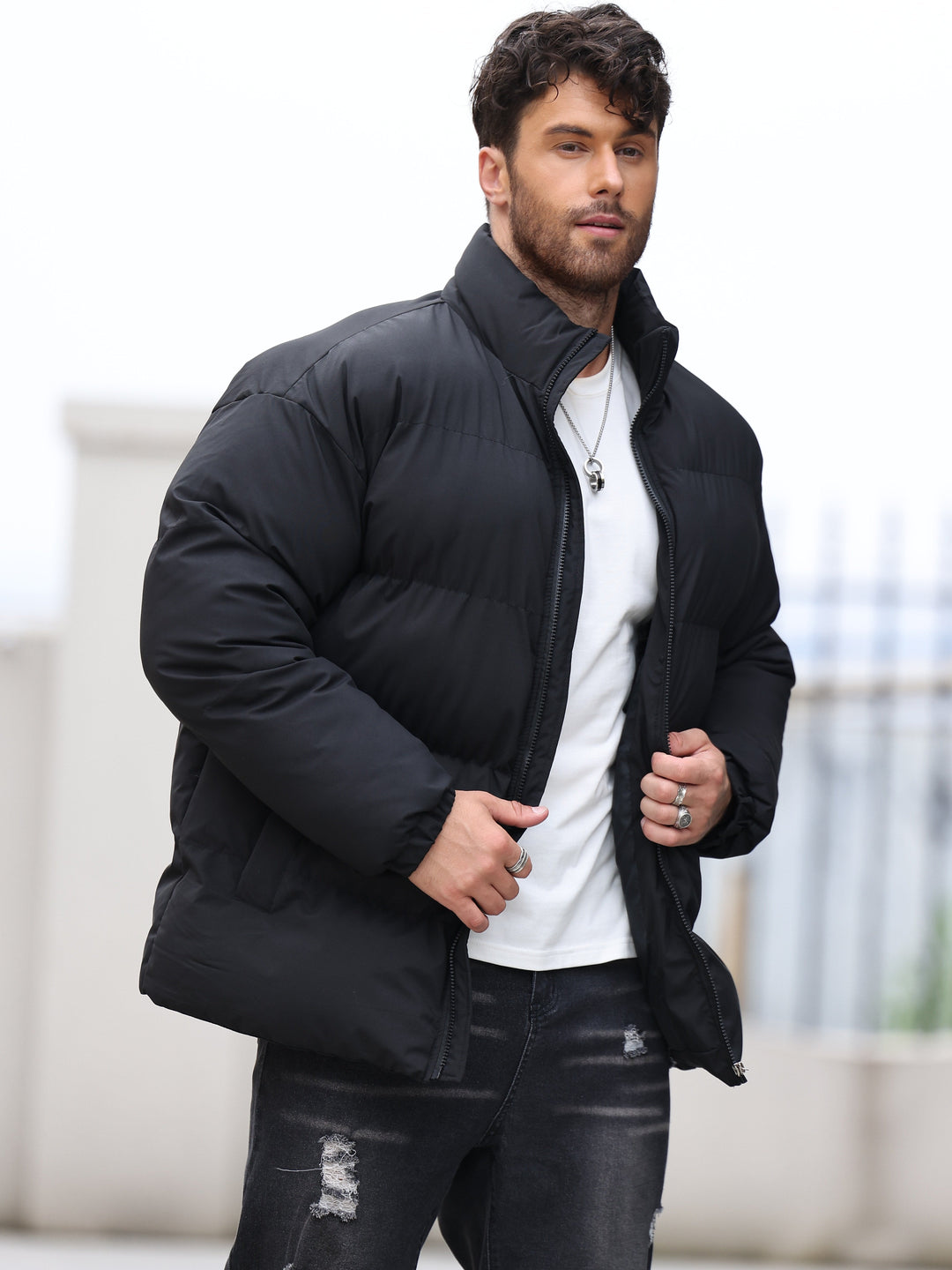 Drune | Winterjacke mit Stehkragen und dickem Reißverschluss für Herren - Perfect für den Alltag