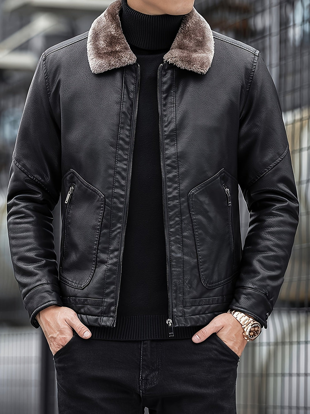 Drune | Herren Chice Vegane Lederjacke Fleecegefüttert mit Reißverschluss Tasche - Perfekt für Informelle Tage