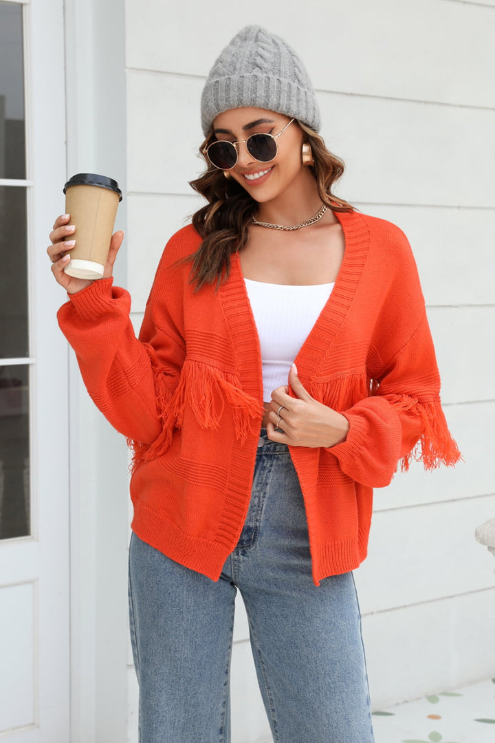 Drune | Fransenbesatz Offene Vorder-Cardigan