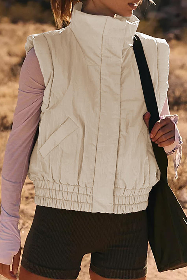 Drune | Stehkragenknopf ärmellos lockerer Taschenkastenjacke