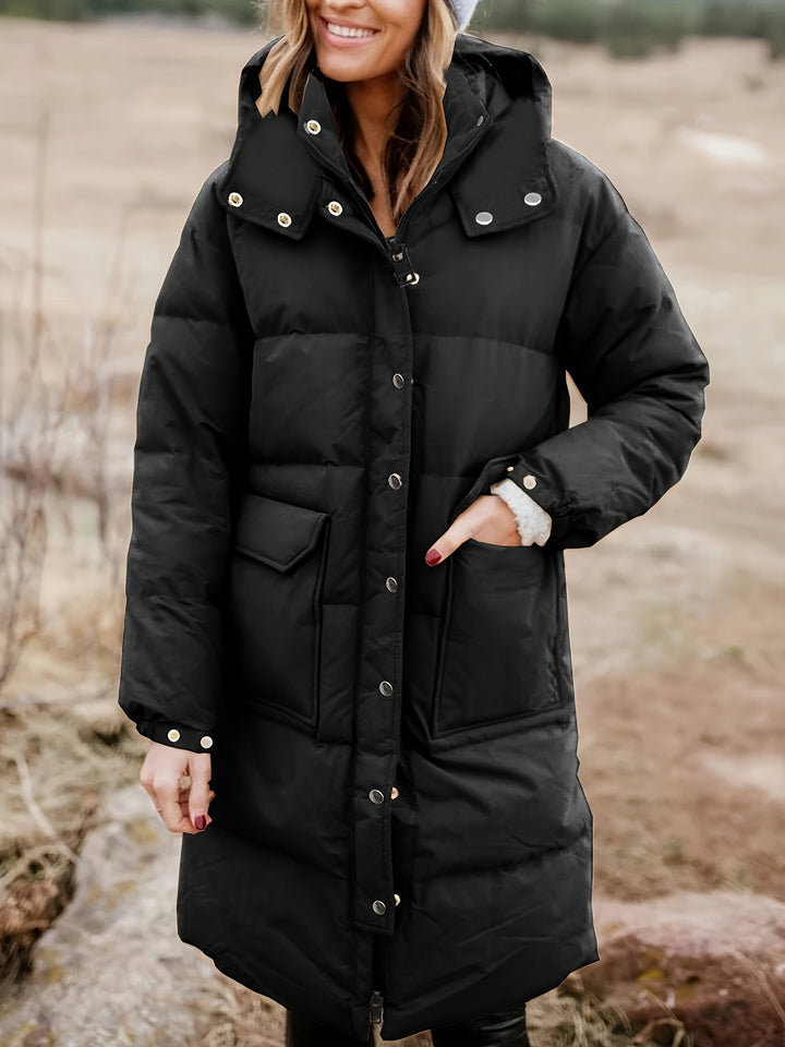 Drune | Stylischer Puffer Schwarzer Wintermantel mit Kapuze und Polsterung Ideal für Herbst/Winter